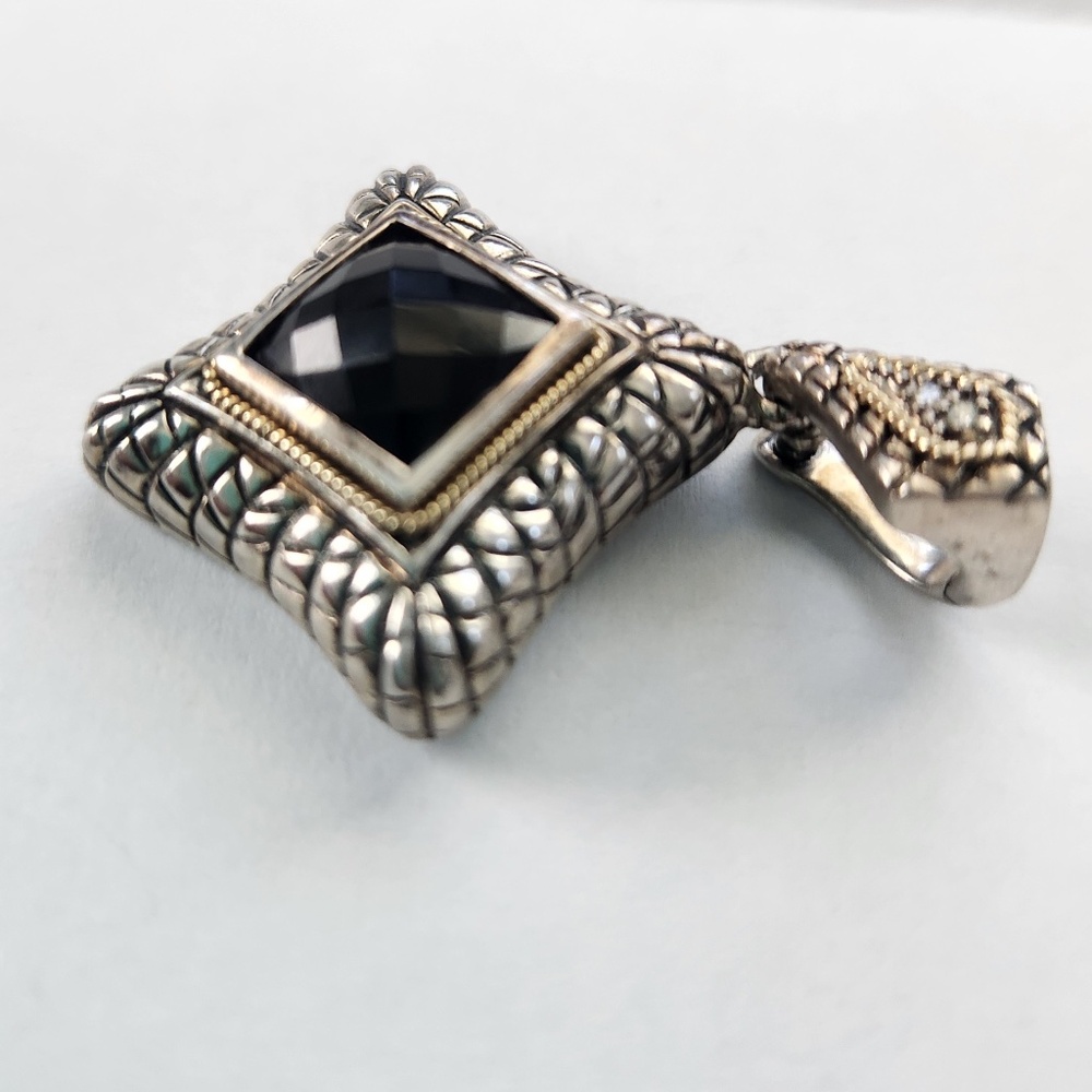 ELEGANZA Smoky Quartz, Diamond, 925 Silver, 18K gold pendant, preloved - Picture 11 of 15